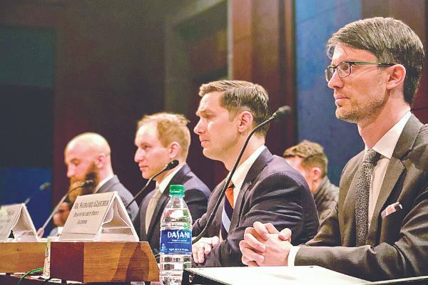 Four representatives from Vietnam Veterans of America, Graphika, Twitter and Facebook testifying before the Committee on Veterans’ Affairs about veteran exploitation on social media.