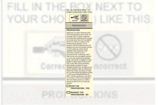 Sample ballot posted on the City of Lawton’s website