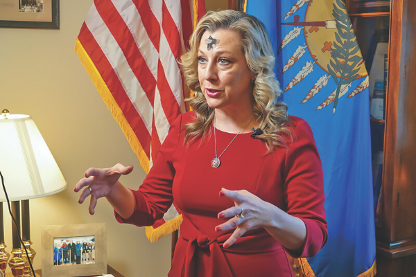 U.S. Rep. Kendra Horn (D-Okla.) explains her opposition to H.R. 5867, The Ban Fracking Act, on Feb. 26.  Gaylord News photo by KaraLee Langford