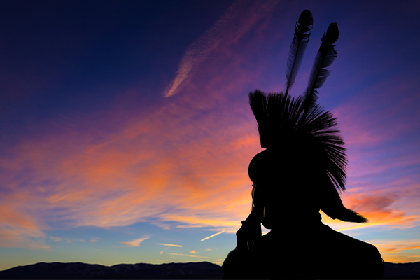 Native American in traditional clothing silhouette 