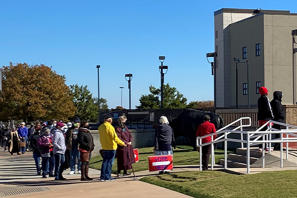 Voters waited in line patiently at the Comanche County Courthouse in Lawton to cast in-person absentee ballots prior to the November 3 general election. Ledger photo by Curtis Awbrey