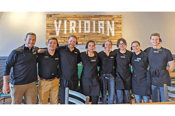 From left, Shay Hayes, owner; Christopher Tuttle, general manager; Shade Beam, McKinzie Peters, Heather Wheeler, marketing and training director; Madison Neal, Brittany Thomas and Mitchell Basham of Viridian Coffee in Chickasha. Viridian Coffee will open a new store in Elgin Square.