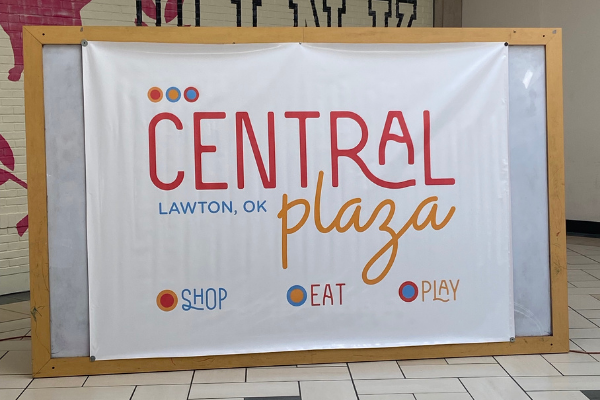  A sign announcing Central Plaza's new name is shown Tuesday inside the mall. The mall, which was formerly known as Central Mall, was rebranded Tuesday.