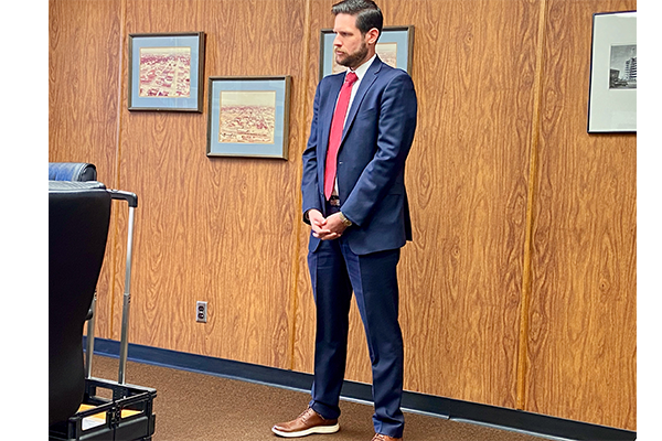 Attorney David Floyd addresses the Board of Comanche County Commissioners Monday at the Comanche County Courthouse. Floyd's law firm is advising the county on appropriate ways to spend the county's share of American Rescue Plan Act dollars.