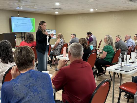 Municipal attorney Amanda Mullins discusses Oklahoma’s Open Meeting Act during a May 24 workshop at the Elgin Community Center. CURTIS AWBREY | SOUTHWEST LEDGER
