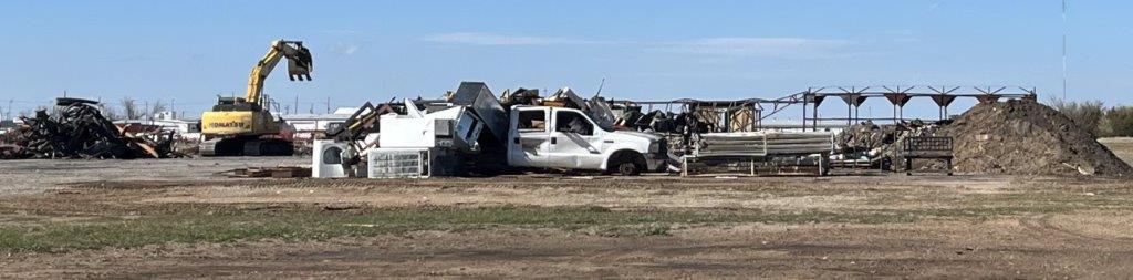 This photo, taken in March, shows crews cleaning up debris remaining after the Aug. 7, 2022, fire at the former Chickasha Manufacturing site that Brannan Bordwine leased from Blessed Chickasha Collective. KYLETTA RAY | SOUTHWEST LEDGER