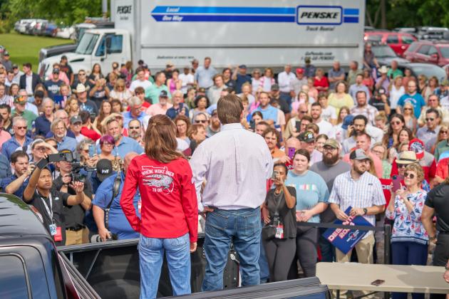 Florida Governor Ron DeSantis and Oklahoma Governor Kevin Stitt visited the Ponca City Rodeo before speaking in Tulsa Saturday. Both events drew huge crowds of supporters. CHRISTOPHER BRYAN | SOUTHWEST LEDGER