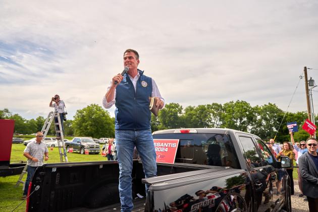 Florida Governor Ron DeSantis and Oklahoma Governor Kevin Stitt visited the Ponca City Rodeo before speaking in Tulsa Saturday. Both events drew huge crowds of supporters. CHRISTOPHER BRYAN | SOUTHWEST LEDGER