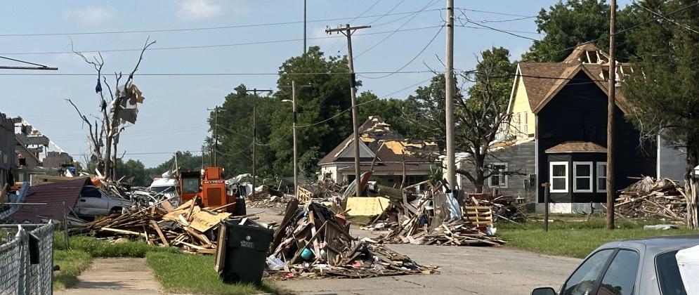 Dirt Road Films has been busy recreating scenes in Chickasha, here on 17th Street, that depict the aftermath of a tornado. CURTIS W. AWBREY | SOUTHWEST LEDGER