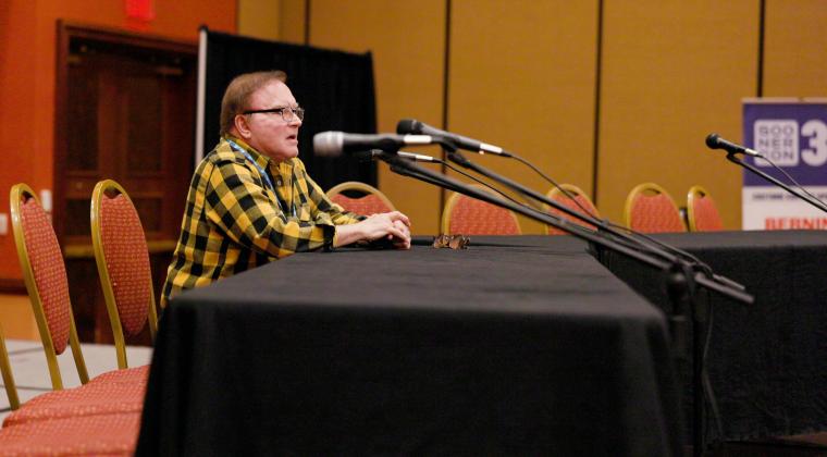 During a Q&A session at SoonerCon 31 last weekend, voice actor Billy West answers questions about his life and career in the industry. In addition to lending his voice for the red M&M, West’s voice is featured for cartoon characters in Beany and Cecil, Ren and Stimpy, and Futurama. He’s also lent his voice to Doug, Woody Woodpecker, Elmer Fudd and Popeye. He also voiced Bugs Bunny in the 1996 film Space Jam and Shaggy Rogers from Scooby Doo. ADAM GUTIERREZ JR. | SOONERCON