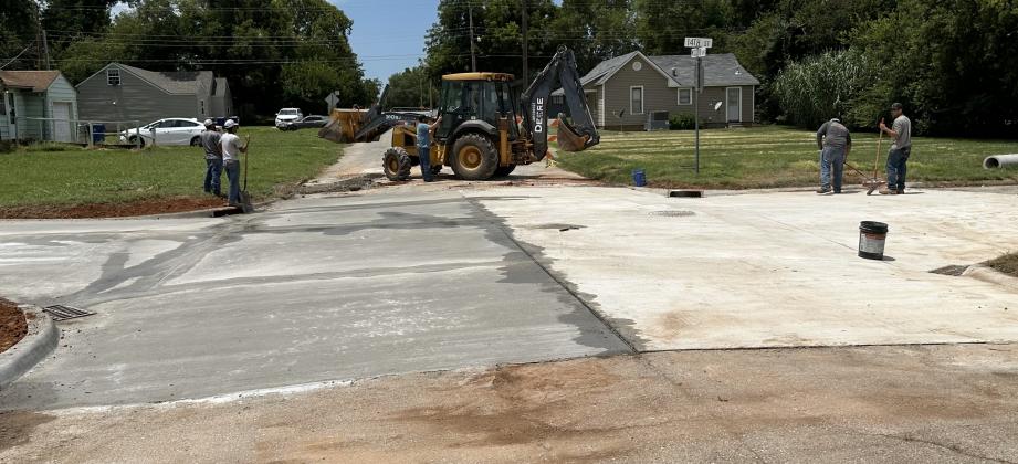 The intersection of 14th and Missouri in Chickasha, and all four storm sewer inlets, were completely rebuilt by Mayfield Contracting, of Clinton, in a $287,990 contract awarded June 20 by the City Council; the reconstruction project was completed last week. The four-way junction was heavily damaged by runoff rainwater that overloaded the drains during a storm May 13. CURTIS W. AWBREY | SOUTHWEST LEDGER