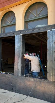 Welders Adam Kuykendall of Chickasha and Jason Brown of Alex work on a newly manufactured window frame in the Savoy Hotel building in downtown Chickasha. Brown is a student at the Chickasha campus of Canadian Valley Career Technology Center. MIKE W. RAY | SOUTHWEST LEDGER