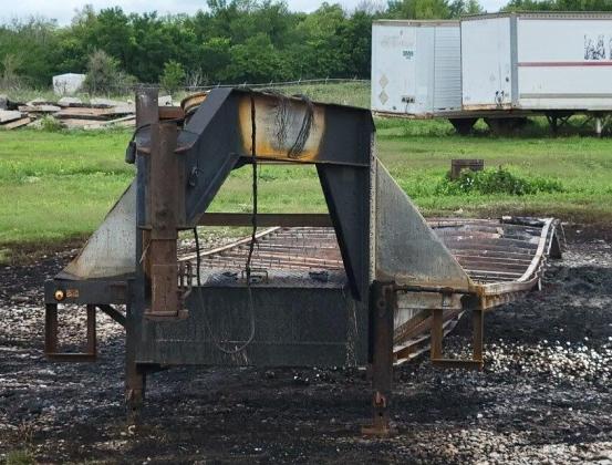 This gooseneck trailer was destroyed in a fire at the former H&B Machine & Manufacturing site in Ninnekah on June 2. PROVIDED