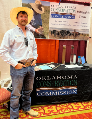  Blane Stacy of the Oklahoma Conservation Commission attended the Oklahoma Cattlemen’s Association annual convention in Norman recently to discuss soil health practices. KC SHEPERD | RADIO OKLA. AG NETWORK