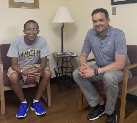 Cameron University student Richard Routon, left, is shown with CU Professor Edris Montalvo, who taught Routon in an Economic Geography course. BRITTNEY PAYETTE