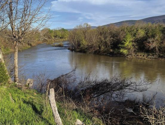 The Kiamichi River as seen from the rear of Weldon Robbins’ property on March 17. Mike W. Ray | Southwest Ledger