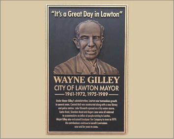 This plaque is displayed outside the Lawton City Council Chambers, which will be dedicated as “Wayne Gilley Auditorium” during the City Council meeting at 2 p.m. May 14. Gilley (1915-1990) served as Mayor of Lawton for 24 years – 1961-72 and 1975-89 – making him the longest-serving mayor in the city’s history. Gilley’s family and friends and the entire community are invited to attend the commemoration ceremony. Mike W. Ray | Southwest Ledger