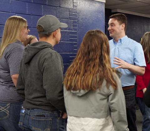 Kyletta Ray | Southwest Ledger Speaker Pro Tempore &amp; Speaker Designate Kyle Hilbert visiting with students at Oklahoma Panhandle State University in Goodwell, Oklahoma