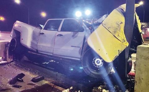 Oklahoma Turnpike Authority In 2022 this pickup was on cruise control while approaching the Newcastle gate and plowed into the crash attenuator, narrowly missing the tollbooth.