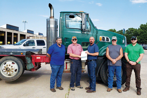 Pictured from left to right: Dolese Shop Supervisor Rey Castor, Roosevelt Fire Chief Jeff Vanderpol, Dolese Shop Manager Brian Malatka, Roosevelt Fire Dept. Dale Miller, Dolese Fleet Superintendent Brent Bozarth.