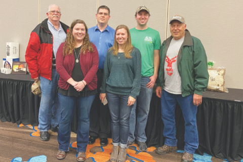 Southwest Ledger photo by Curtis Awbrey           Members of Habemus Answers, the winning team of St. Mary’s Catholic School’s Trivia Knight Fun(d)-raiser are, from left, Robert Moore, Rebecca Landoll, Jeff Moore, Marianne Moore, Matthew Landoll and Paul Landoll. 