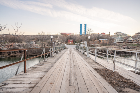 This historic bridge in Medicine Park was constructed in 1906, the year before Statehood, according to Oklahoma Department of Transportation records. The bridge is 147 feet long and almost 21 feet wide. The one lane structure features a steel pony truss frame with a wooden deck.