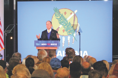 Ledger photo by Curtis Awbrey          Democratic presidential candidate Michael Bloomberg speaks during a rally in Oklahoma City Feb. 8.