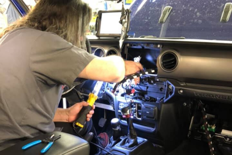 Photo provided A technician inside a vehicle a Audio Tech, 3801 NW Cache Rd. in Lawton.