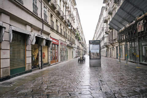 Photo provided: An empty downtown street in Turin, Italy, in March. As of March 31, Italy recorded 12,428 deaths from COVID-19