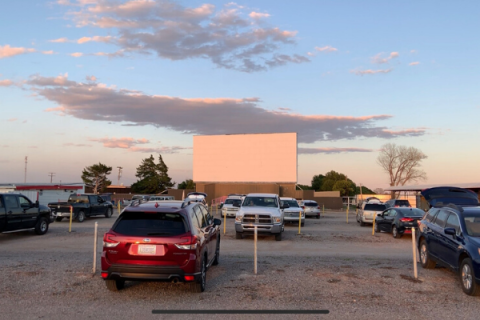 Customers wait for Back to the Future to start after the sun sets at the Chief Drive-In in Ninnekah. Gov. Stitt expanded non-essential business closures to all 77 Oklahoma counties, which will affect drive-in theatres. Conner Caughlin/Gaylord News