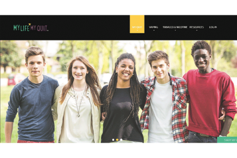 The landing page of the Oklahoma Tobacco Settlement Endowment Trust’s “My Life, My Quit” cessation program’s web page.