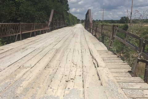 Photo by David B. Hale - This 54-year-old Comanche County bridge on Coombs Road over Cache Creek near I-44 will be replaced in a $1.36 million contract that was awarded Monday.