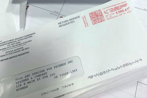 Photo courtesy April Heiple A sampling of the more than 400 fraudulent claims for unemployment bene- fits that have been filed against Food and Shelter for Friends, which has nine employees.