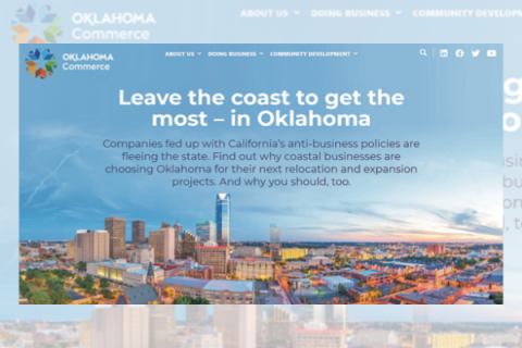 The landing page of the CAtoOK.com website produced by the Oklahoma Department of Commerce.