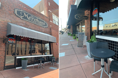 The Merchant is a restaurant on Duncan’s Main Street that serves popcorn as patrons eat their meals and watch movies on one of the two screens at the Palace movie theater. Photos by Destiny Ahlfenger/Duncan Main Street
