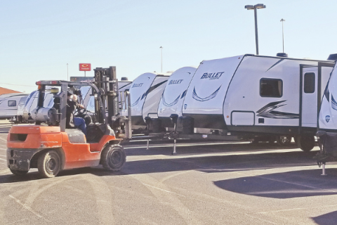 Ledger photo by Andrew W. Griffin      A winterized travel trailer is placed on the lot of Lewis RV Center, 1600 E. Reno Ave. in Oklahoma City.