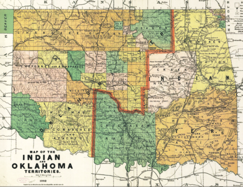 Library of Congress, Geography and Map Division This 1892 Rand McNally and Co. map retrieved from the Library of Congress shows the Indian and Oklahoma territories of the time.