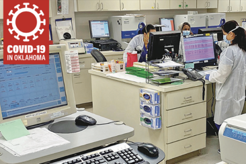Lab technicians at Comanche County Memorial Hospital in Lawton.