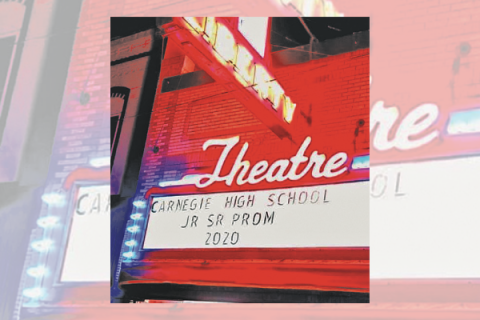 The marquee of the Liberty Theater in Carnegie.