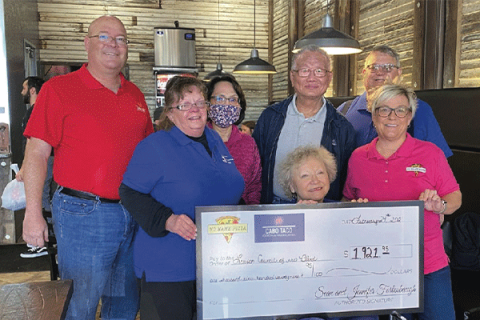 Ledger photo by Curtis Awbrey From left are Councilman Sean Fortenbaugh, Lawton’s Sixth Ward; Debbie Hendrickx, Lawton Council of the Blind co-chair of fundraising; Betty Yuyuenyongwatana; Dr. Robert Yuyuenyongwatana; Lawton Council of the Blind President Kay Love, Tom Love and Jennifer Fortenbaugh.