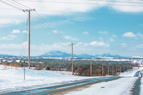 Ledger photo by Brayden Thomas This Feb. 17 photo shows utility poles lining NE Jake Dunn Road in Elgin after a winter storm blanketed most of Oklahoma.