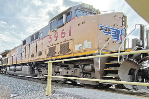 Ledger photo by Curtis Awbrey A Union Pacific train hauling windmill blades idles northeast of Chickasha on Feb. 15, 2020.