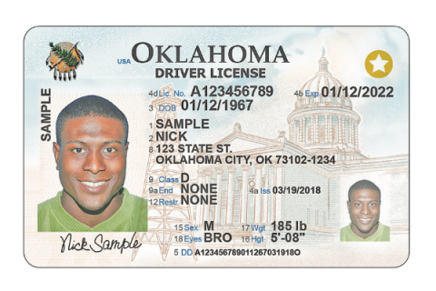 State of Oklahoma REAL ID Compliant Driver's License. 