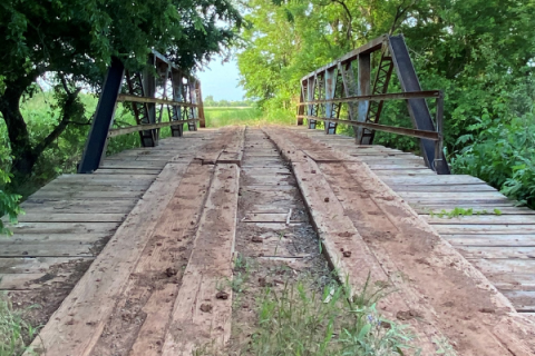 Ledger photo by Curtis Awbrey              This aged, narrow bridge spanning Deep Red Creek northeast of Grandfield will be replaced in a contract awarded Monday by the state Transportation Commission.