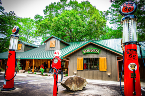 PHOTOS PROVIDED Old-style gas pumps in front of Foggy Bottom Kitchen at Beavers Bend State Park near Broken Bow.