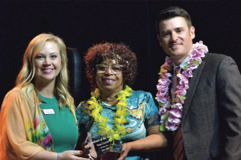 LAWTON-FORT SILL CHAMBER OF COMMERCE PHOTOS Rose Duckett, center, owner of Brims & Accessories, stands with Dr. Krista Ratliff, left, Chamber president and CEO, and Mark Scott, board chairman.