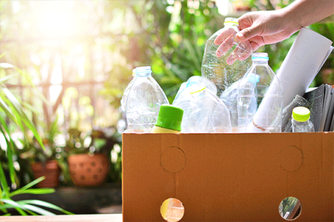 Recyclable materials in a cardboard box