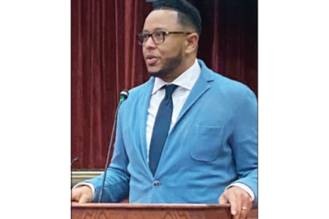 LEDGER PHOTO BY ERIC SWANSON Former Oklahoma House Speaker T.W. Shannon addresses the audience during a July 29 redistricting meeting at Lawton City Hall. Shannon is a consultant on the House redistricting project.