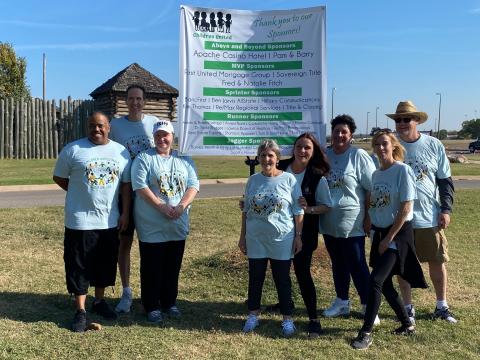 Children United SWOK committee members stand in front of a list of sponsors Saturday at Lawton’s Elmer Thomas Park. Several individuals and businesses continue to support Children United founder Joe Chesko’s vision for an all-inclusive playground in Lawton. Southwest Ledger photos by Curtis Awbrey