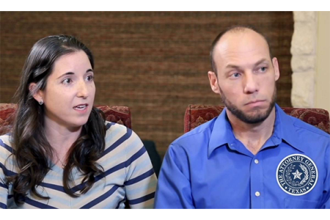Jennifer and Chad Brackeen speaking with Texas Attorney General Ken Paxton. Photo from YouTube.